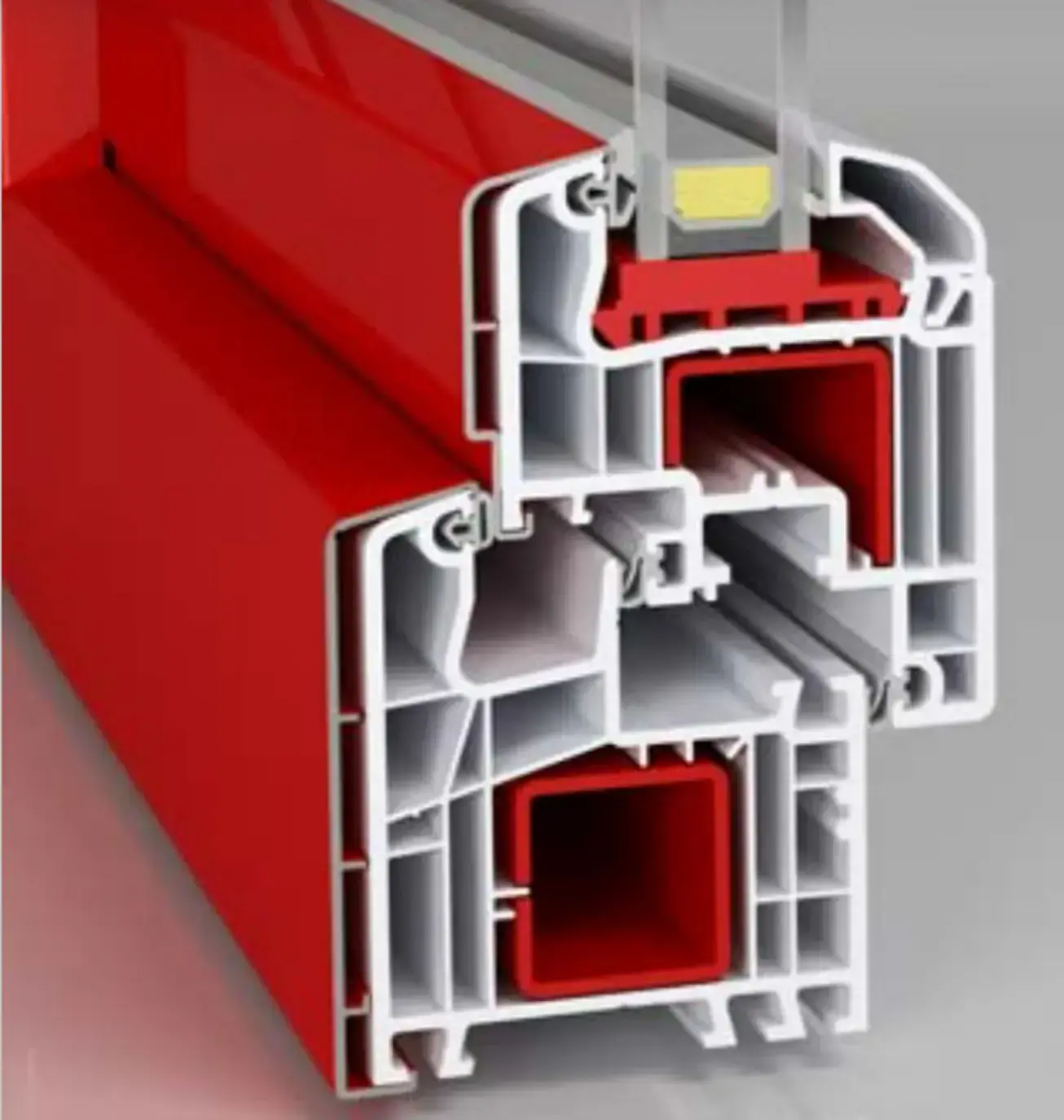 Rzeczywisty przekrój okna PVC z zewnętrzną nakładką aluminiową Aluskin